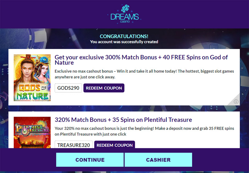 Dreams Online Casino No Deposit Bonus