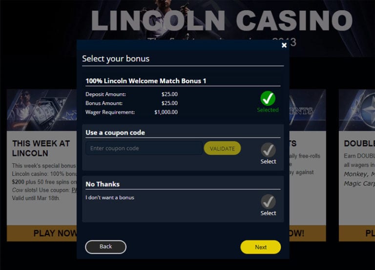 lincoln casino match bonus codes